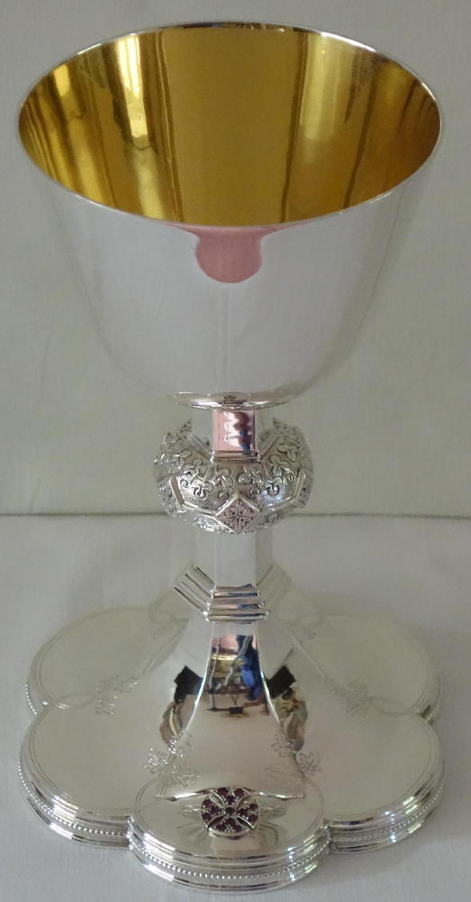 Ref 6029. Solid silver Gothic Chalice & Paten.
